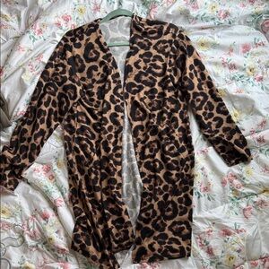 Leopard Print Open Front Cardigan - Brown & Black